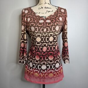 Y2k Axcess Y2K Micro Mesh Geometric Print V-Neck Top - Size Large